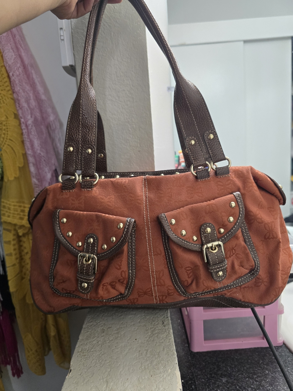 Pritzi Rust Orange Satchel with Brown Trim